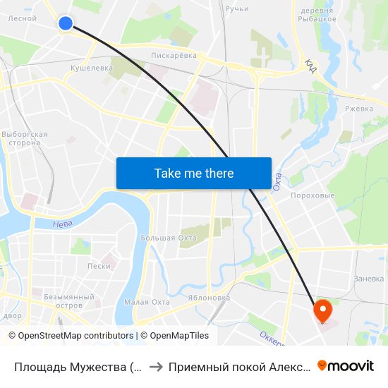 Площадь Мужества (Ploschad' Muzhestva) to Приемный покой Александровской больницы map