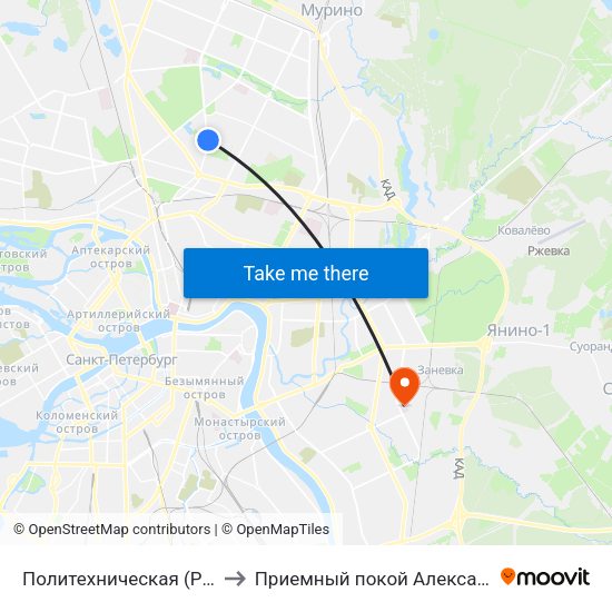 Политехническая (Politekhnicheskaya) to Приемный покой Александровской больницы map