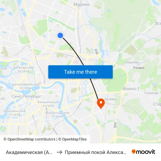 Академическая (Akademicheskaya) to Приемный покой Александровской больницы map