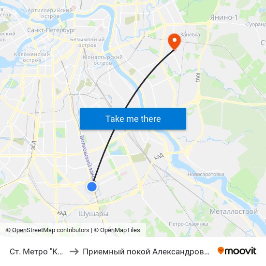 Ст. Метро "Купчино" to Приемный покой Александровской больницы map