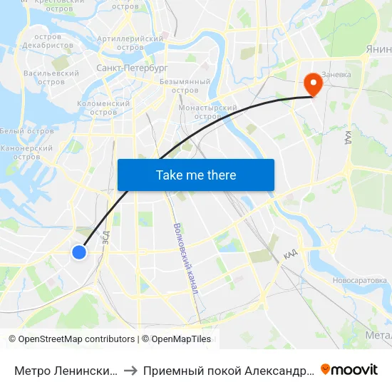 Метро Ленинский Проспект to Приемный покой Александровской больницы map