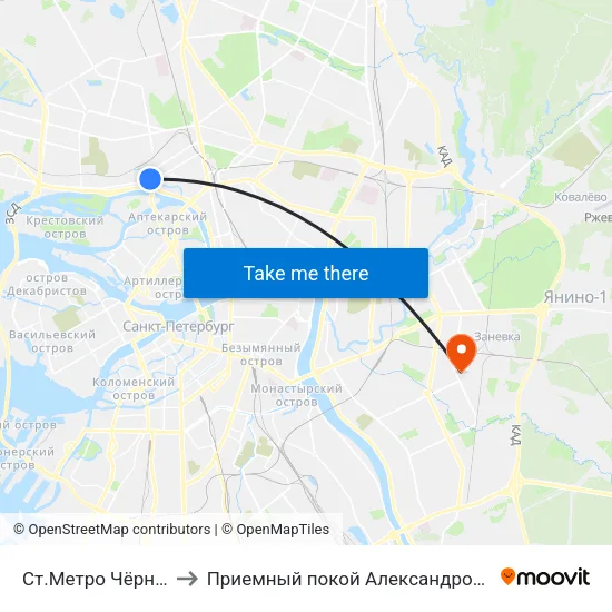 Ст.Метро Чёрная Речка to Приемный покой Александровской больницы map
