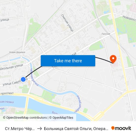 Ст.Метро Чёрная Речка to Больница Святой Ольги, Операционное Отделение map