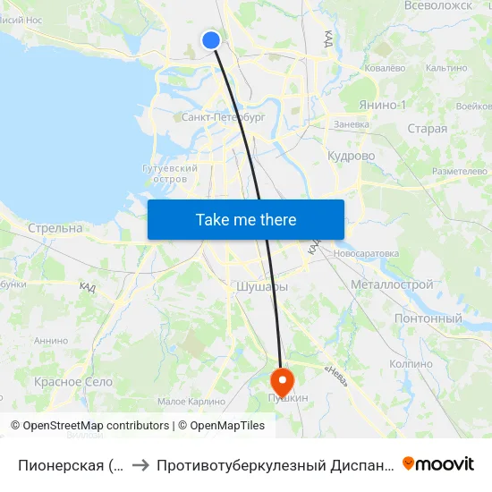 Пионерская (Pionerskaya) to Противотуберкулезный Диспансер Пушкинского Района map