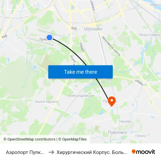Аэропорт Пулково 1 to Хирургический Корпус. Больница 38 map