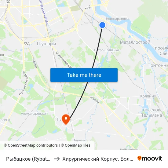 Рыбацкое (Rybatskoye) to Хирургический Корпус. Больница 38 map