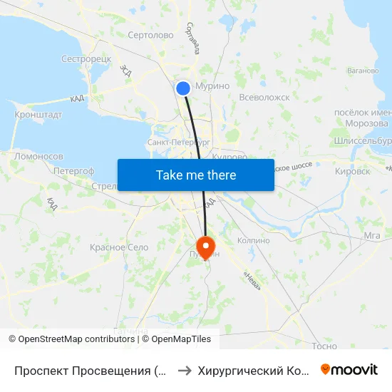 Проспект Просвещения (Prospekt Prosveschenya) to Хирургический Корпус. Больница 38 map