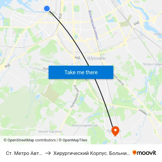 Ст. Метро Автово to Хирургический Корпус. Больница 38 map