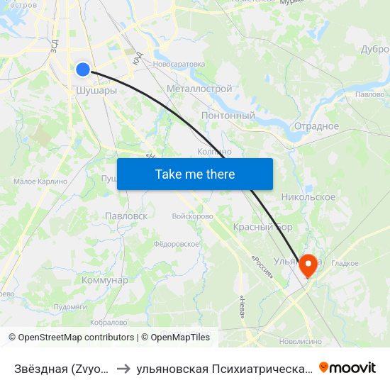 Звёздная (Zvyozdnaya) to ульяновская Психиатрическая Больница map