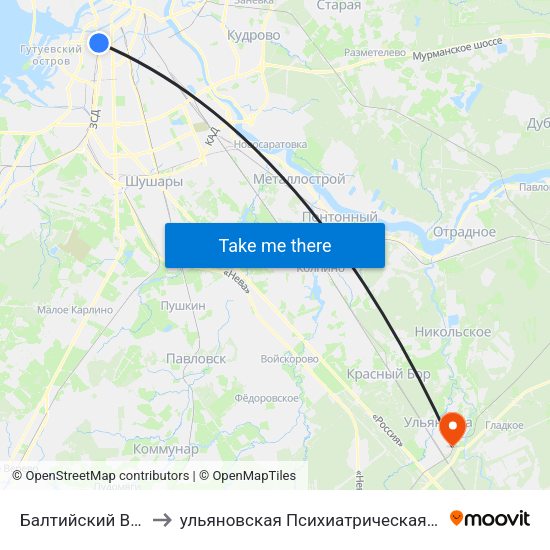 Балтийский Вокзал to ульяновская Психиатрическая Больница map