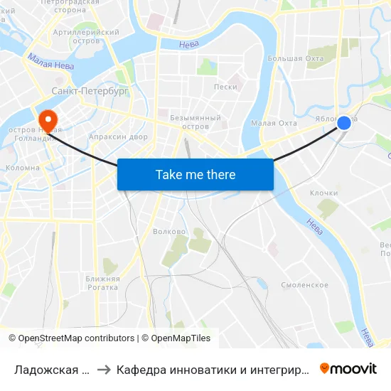 Ладожская (Ladozhskaya) to Кафедра инноватики и интегрированных систем качества (ГУАП) map
