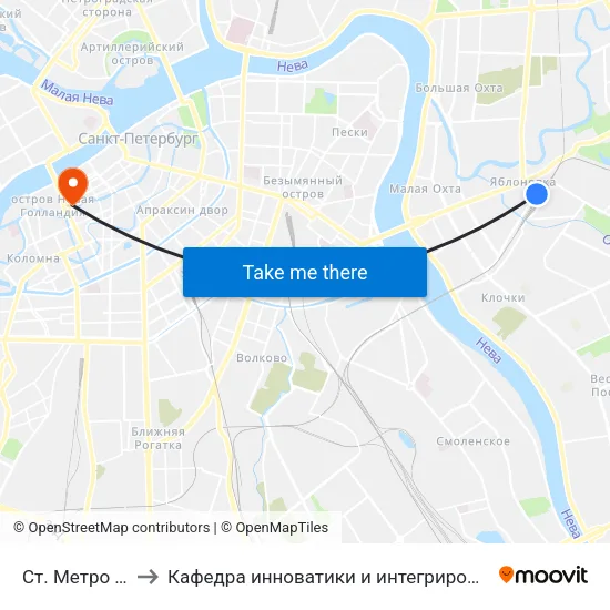 Ст. Метро Ладожская to Кафедра инноватики и интегрированных систем качества (ГУАП) map