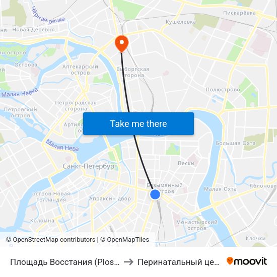 Площадь Восстания (Ploschad' Vosstaniya) to Перинатальный центр СПбГПМУ map