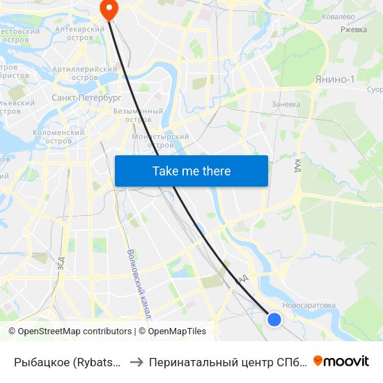 Рыбацкое (Rybatskoye) to Перинатальный центр СПбГПМУ map