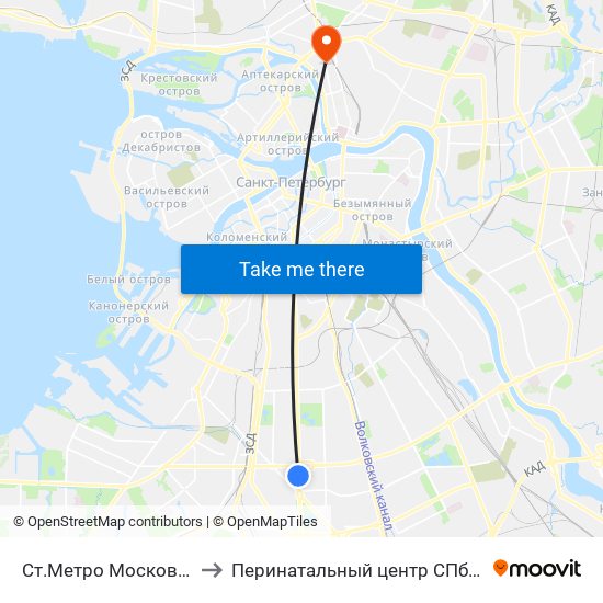 Ст.Метро Московская to Перинатальный центр СПбГПМУ map