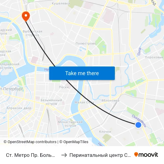 Ст. Метро Пр. Большевиков to Перинатальный центр СПбГПМУ map