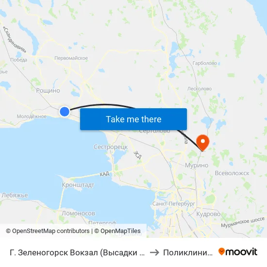 Г. Зеленогорск Вокзал (Высадки И Посадки Нет) to Поликлиника гипх map