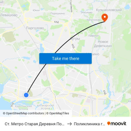 Ст. Метро Старая Деревня Посадка to Поликлиника гипх map