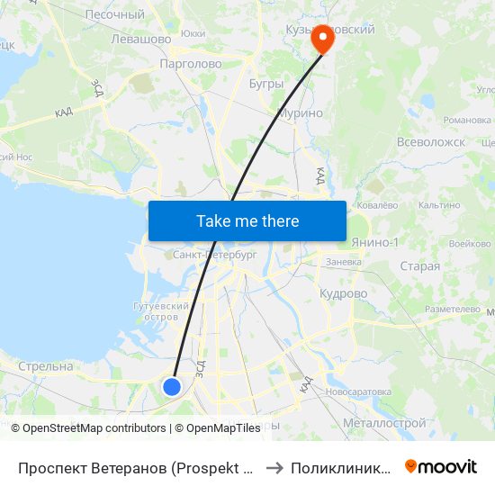 Проспект Ветеранов (Prospekt Veteranov) to Поликлиника гипх map