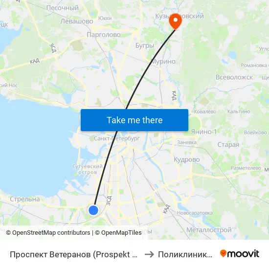 Проспект Ветеранов (Prospekt Veteranov) to Поликлиника гипх map