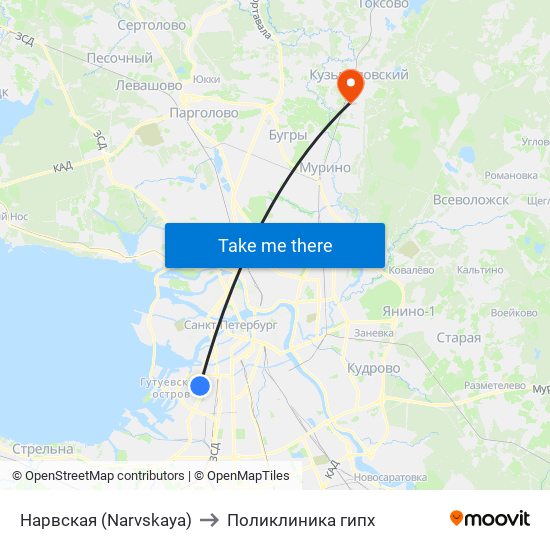 Нарвская (Narvskaya) to Поликлиника гипх map