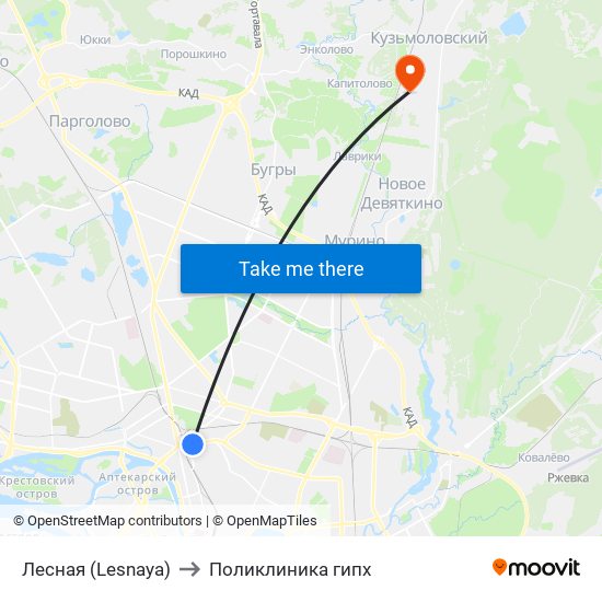 Лесная (Lesnaya) to Поликлиника гипх map