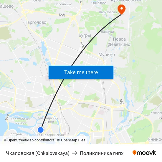 Чкаловская (Chkalovskaya) to Поликлиника гипх map