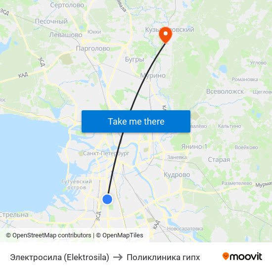 Электросила (Elektrosila) to Поликлиника гипх map