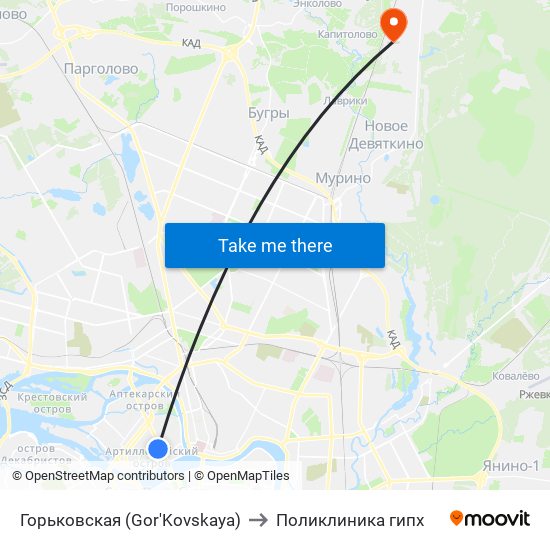 Горьковская (Gor'Kovskaya) to Поликлиника гипх map