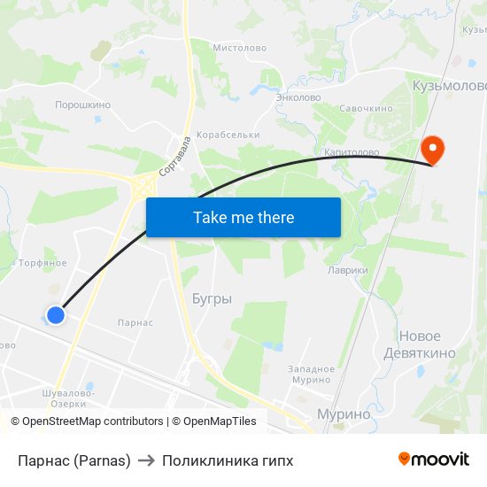 Парнас (Parnas) to Поликлиника гипх map