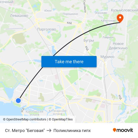 Ст. Метро "Беговая" to Поликлиника гипх map