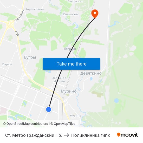 Ст. Метро Гражданский Пр. to Поликлиника гипх map