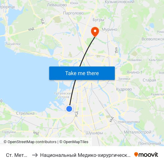 Ст. Метро Автово to Национальный Медико-хирургический Центр Имени Н. И. Пирогова map