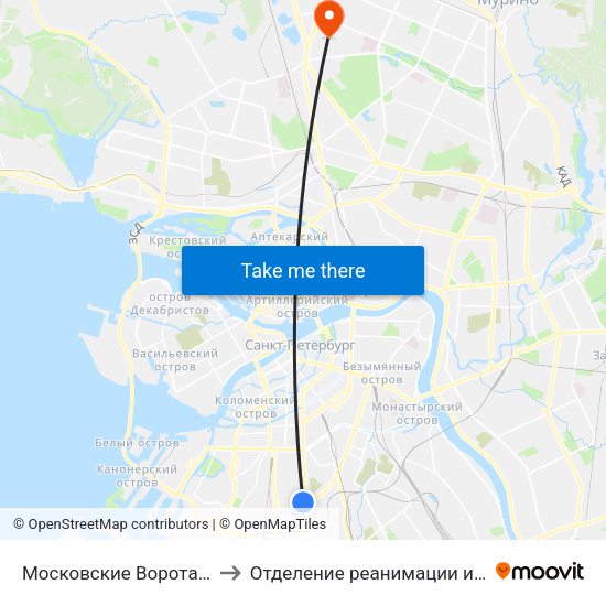 Московские Ворота (Moskovskiye Vorota) to Отделение реанимации и интенсивной терапии №1 map