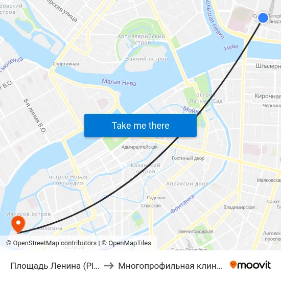 Площадь Ленина (Ploschad' Lenina) to Многопрофильная клиника Н.М Пирогова map