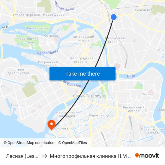 Лесная (Lesnaya) to Многопрофильная клиника Н.М Пирогова map