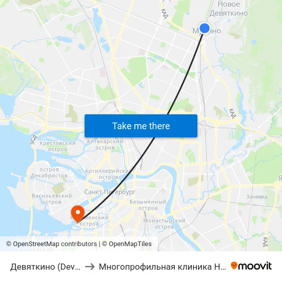 Девяткино (Devyatkino) to Многопрофильная клиника Н.М Пирогова map
