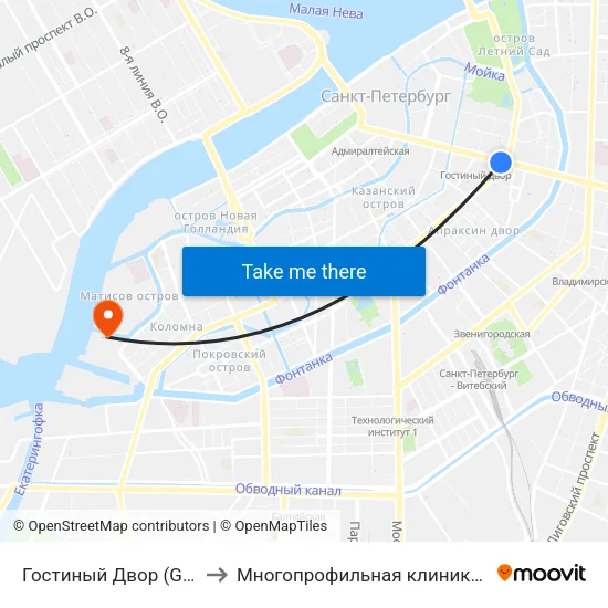 Гостиный Двор (Gostiny Dvor) to Многопрофильная клиника Н.М Пирогова map