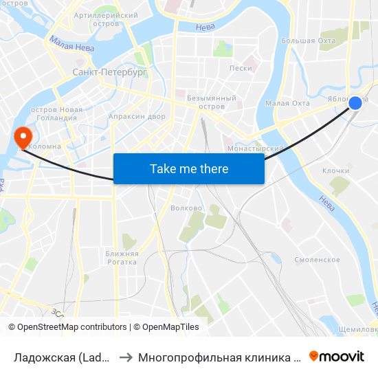 Ладожская (Ladozhskaya) to Многопрофильная клиника Н.М Пирогова map