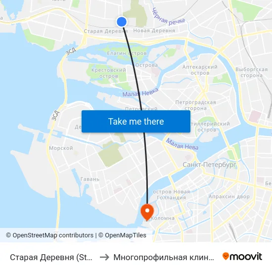 Старая Деревня (Staraya Derevnya) to Многопрофильная клиника Н.М Пирогова map