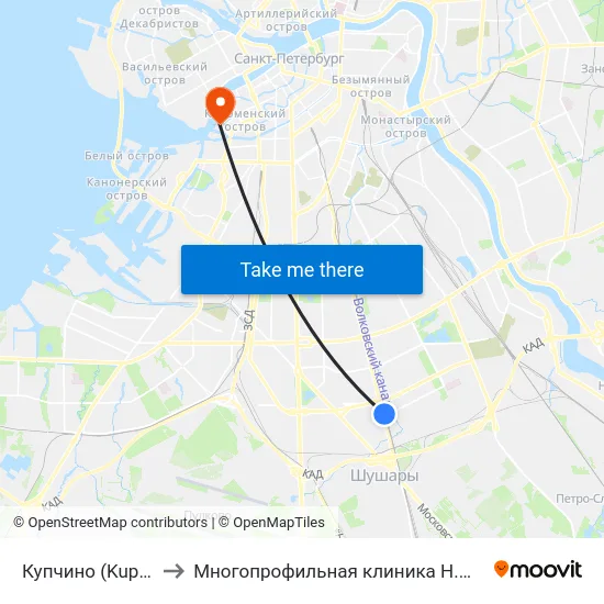 Купчино (Kupchino) to Многопрофильная клиника Н.М Пирогова map