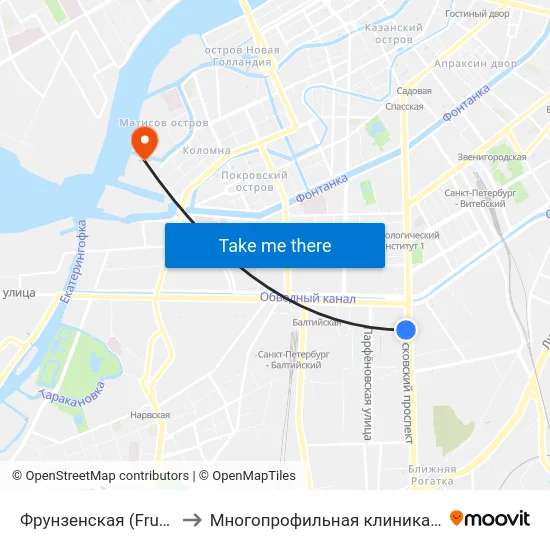 Фрунзенская (Frunzenskaya) to Многопрофильная клиника Н.М Пирогова map