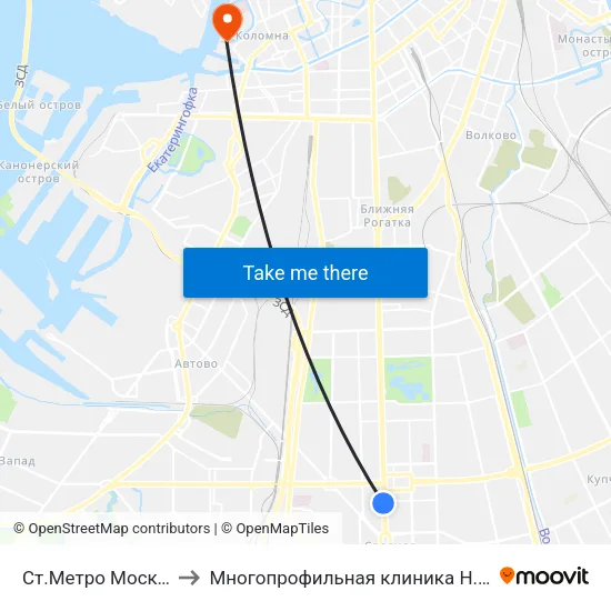 Ст.Метро Московская to Многопрофильная клиника Н.М Пирогова map