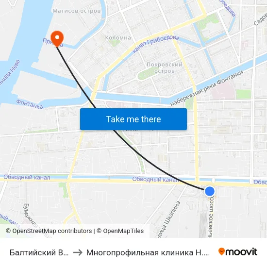 Балтийский Вокзал to Многопрофильная клиника Н.М Пирогова map