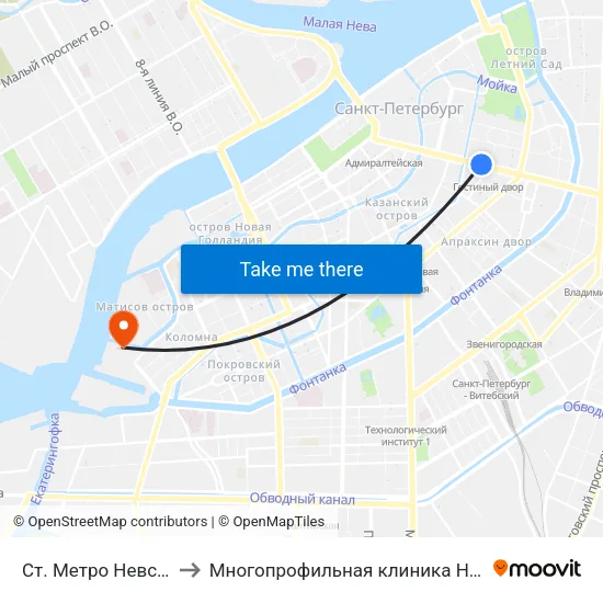 Ст. Метро Невский Пр. to Многопрофильная клиника Н.М Пирогова map