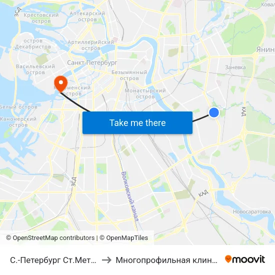 С.-Петербург  Ст.Метро Ул.Дыбенко to Многопрофильная клиника Н.М Пирогова map