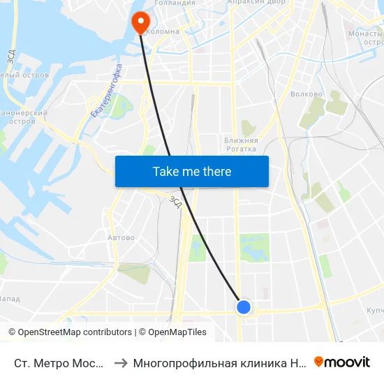 Ст. Метро Московская to Многопрофильная клиника Н.М Пирогова map