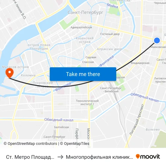 Ст. Метро Площадь Восстания to Многопрофильная клиника Н.М Пирогова map