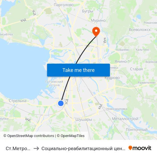 Ст.Метро Ленинский Пр. to Социально-реабилитационный центр Красного Креста для несовершеннолетних map