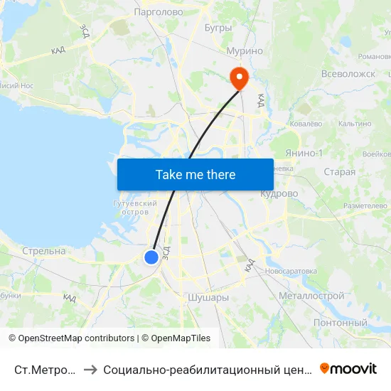 Ст.Метро Ленинский Пр. to Социально-реабилитационный центр Красного Креста для несовершеннолетних map